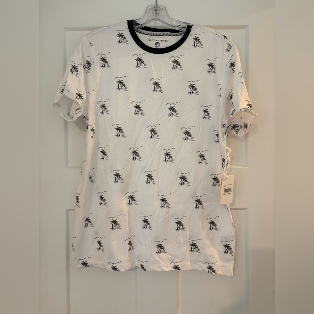 Free Planet White Palm Tree Print Men's Shirt